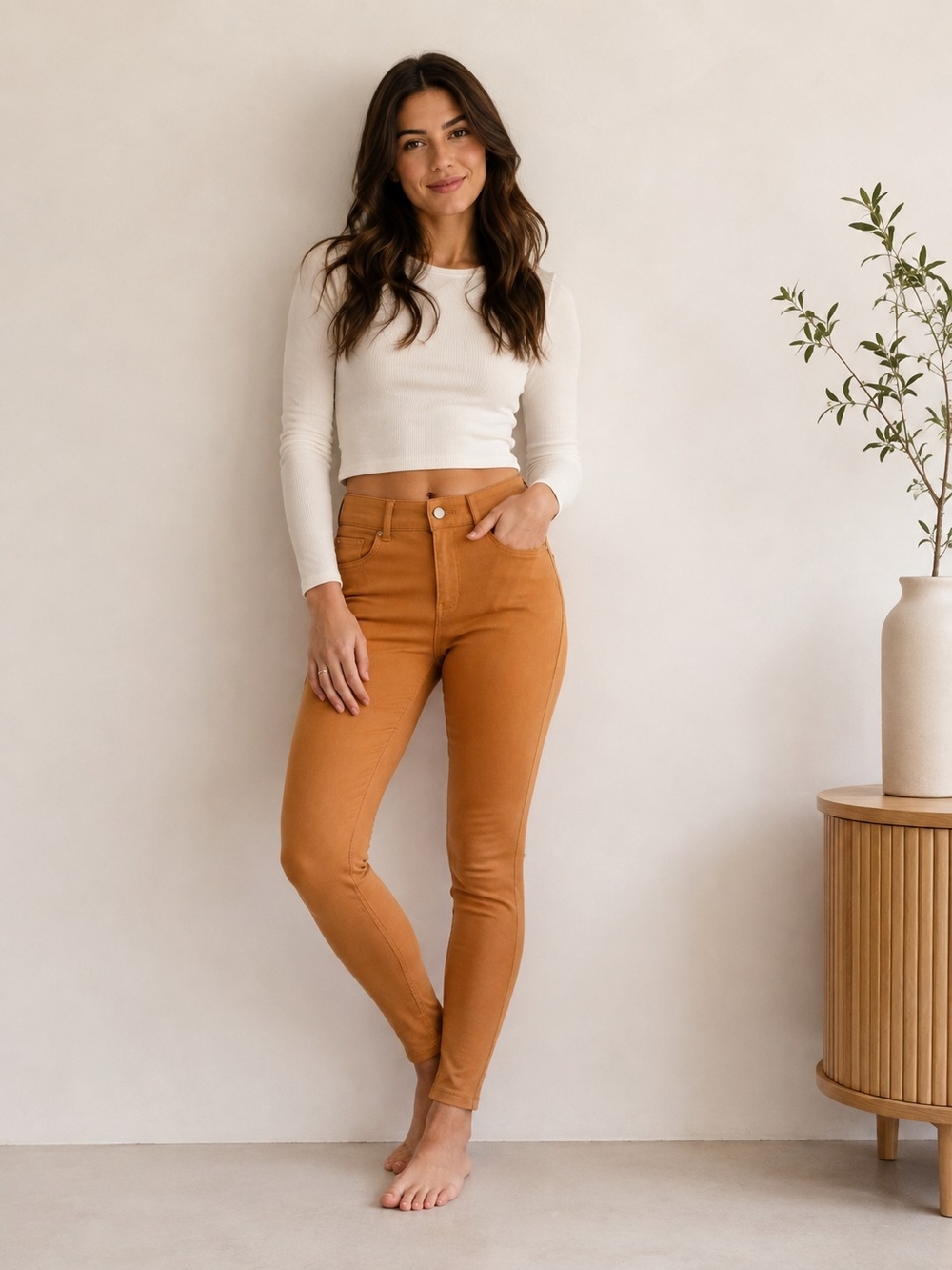 High-Rise Skinny Jeans - Caramel